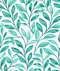 Seamless Teal Watercolor Leaf Pattern Background