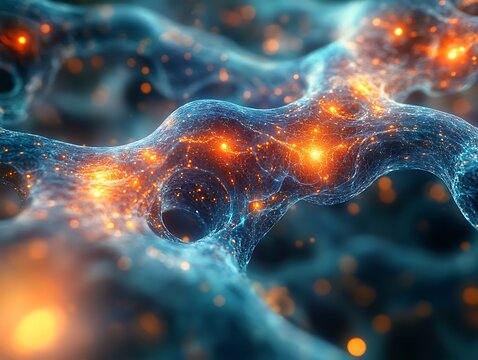 Complex Network Visualization Depicting Connectivity with Glowing Nodes and Lines