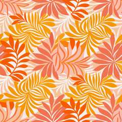 Orange and Pink Tropical Leaf Pattern Seamless Repeat