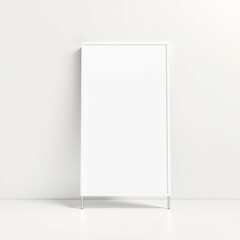 A blank white sandwich board shaped sign usually used for advertising or displaying information standing vertically on a light colored background billboard blank mockup display empty poster advertisin