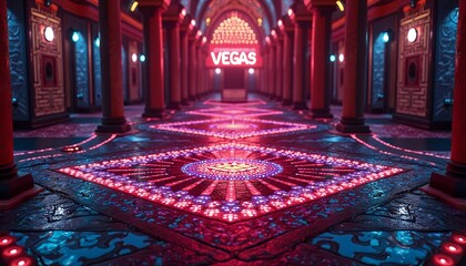 Obraz premium Neon Vegas Corridor: A Vibrant, Illuminated Passage