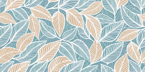 Seamless Pattern: Blue and Beige Leaves Design