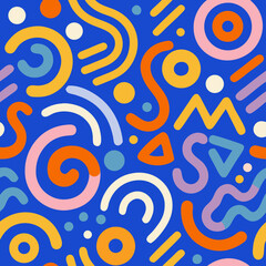 Abstract Seamless Pattern: Colorful Shapes & Lines