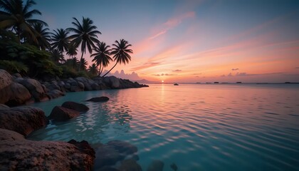 Tropical Sunset over a Turquoise Ocean