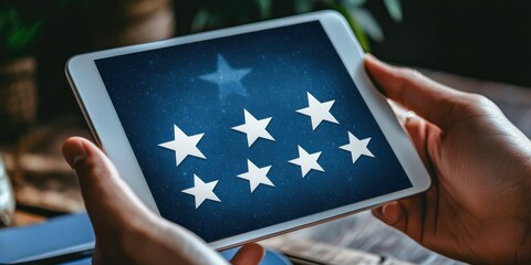 Tablet dashboard showing weekly customer rating summary Stock photo