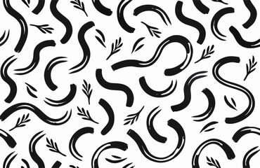 Abstract Black and White Pattern: Curvy Lines and Leaves