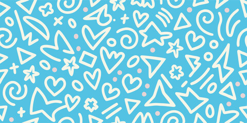 Abstract Seamless Pattern: White Shapes on Light Blue Background
