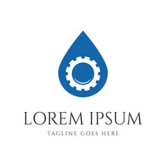Simple Minimalist Gear with Water or Oil Drop for Industrial Logo Design