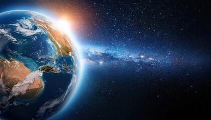 Naklejka premium Earth from Space Starry Galaxy View with Environmental Focus