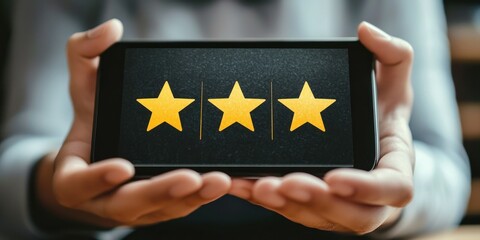 Tablet interface with rating selector and visual indicators Stock photo