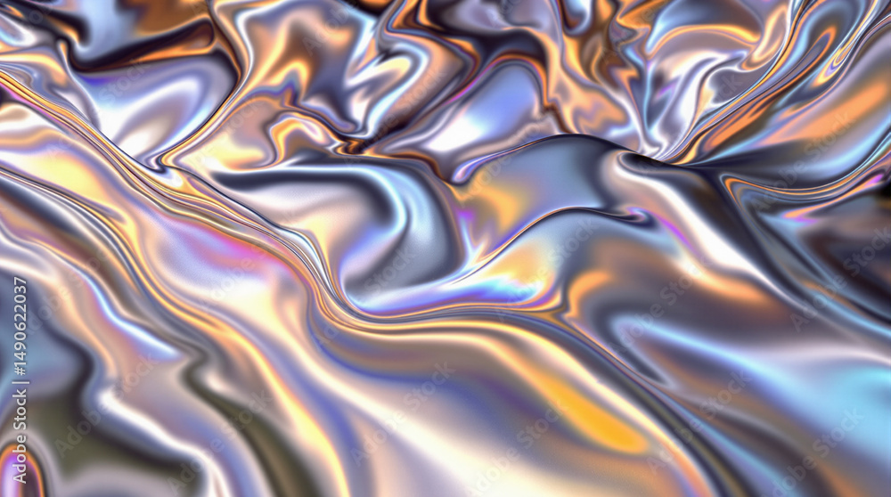 Aufkleber liquid metal: a mesmerizing abstract featuring rippling metallic liquid forms, reflecting light and 