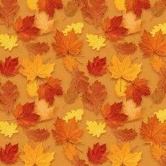 Seamless Pattern of Falling Autumn Maple and Oak Leaves in Warm Orange, Red, and Yellow tones. Tileable Design For Wallpapers, Packaging, and Fall-Themed Projects