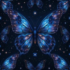 Seamless Pattern of Butterflies with Cosmic Wings Filled With Stars and Galaxies. Celestial Fantasy Vibes, For Wallpapers, Fabrics, and Magical Modern Art Designs