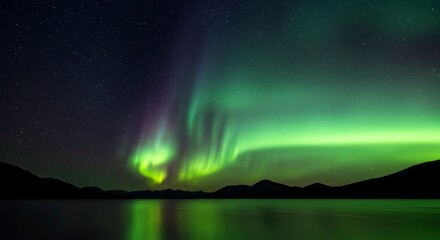 Aurora Borealis over a lake at night