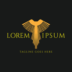 Golden Geometric Symmetrical Minimalist Eagle Hawk Falcon Kite Logo Design