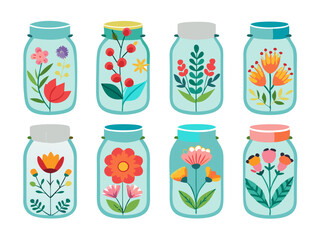 Floral Glass Craft Jar bundle Vector Illustrations 