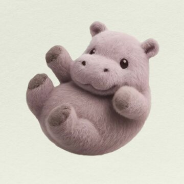 Adorable plush hippo toy animation isolated asset, transparent 4K video, alpha channel, ProRes 4444
