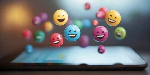 Tablet screen highlighting trending positive reviews Stock photo