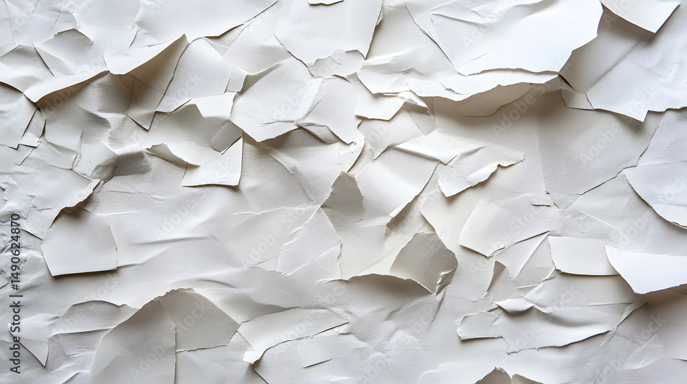 Poster abstract background of crumpled white paper, creating a textured and artistic composition.