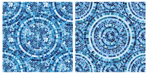 Seamless pattern blue Circular Mosaic. Decorative Antique Stone Ornament.