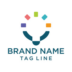 A vibrant and inclusive logo featuring a semi-circular, embracing shape in teal with colorful squares arranged above. Represents community, sharing, and diversity. Ideal for social or collaborative or