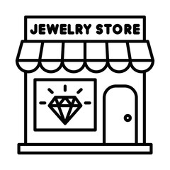 Jewelry shop facade with diamond sign. Vector illustration. Editable stroke.