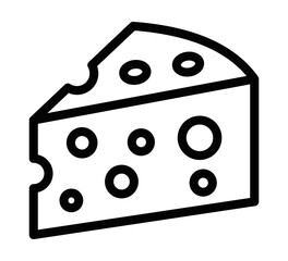 Cheese wedge with round holes. Vector illustration. Editable stroke.