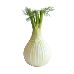 Fresh fennel bulb with green stalks and feathery leaves isolated on transparency background