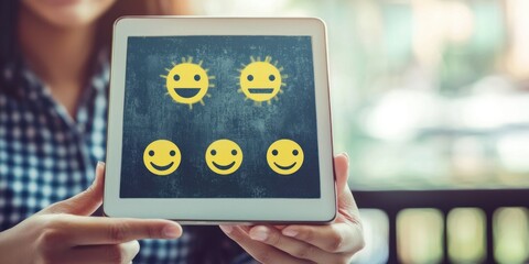 Tablet showing insights from customer digital feedback Stock photo