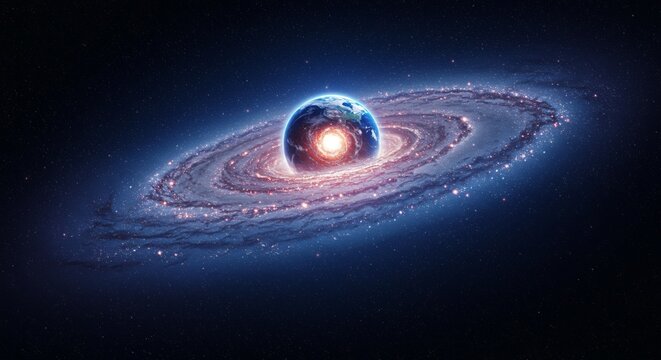 High-orbit satellite perspective of Earth being torn apart, massive swirling vortex replacing the core, data overlays and signal noise on screen, sci-fi HUD elements