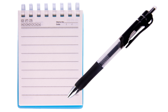 pen and notebook isolated on white, transparent background. png image