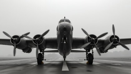 Powerful Vintage Airplane: Monochrome Runway Majesty