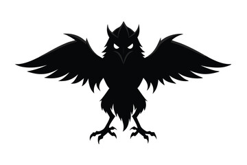 Raven Silhouette: A dramatic silhouette of a raven with outstretched wings, sharp talons, and piercing eyes. The dark, enigmatic figure evokes a sense of mystery, power, and wisdom.