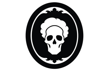 Skull portrait in oval frame: A monochrome, artistic portrait of a skull encased in an ornate oval frame, evoking an air of mystery and the passage of time, perfect for concepts.