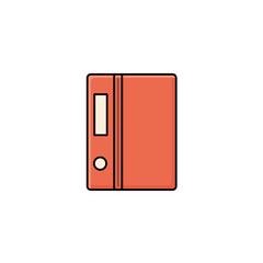 A simple and elegant flat vector illustration of an orange file folder or document binder. Perfect for office-related design themes, web icons, apps, educational materials, and infographics.