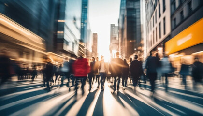 Blurred people in motion on the street. 