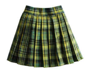 Stylish plaid skirt in green and yellow pattern for casual wear, cut out transparent