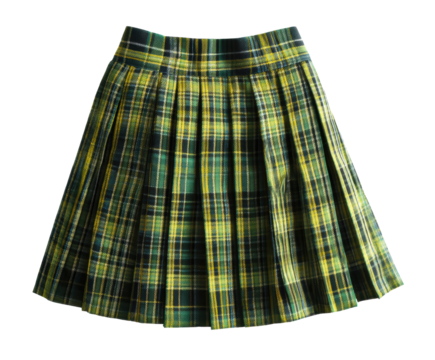 Stylish plaid skirt in green and yellow pattern for casual wear, cut out transparent - Powered by Adobe