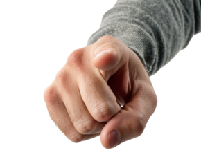 Hand gesture indicating direction with finger pointing forward, cut out transparent