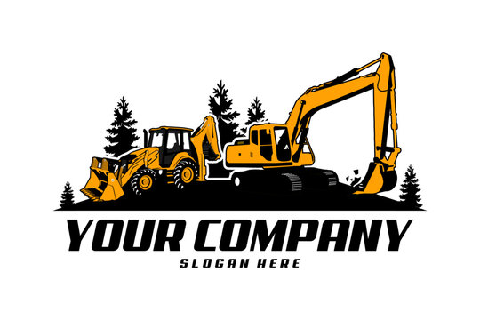 excavator and backhoe construction vehicles company logo design