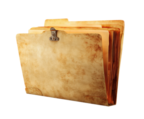 Organized document management with old file folder, cut out transparent