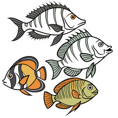  Colorful Tropical Fish Vector Illustration Set