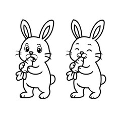 a set of cute rabbit illustrations, line art style for coloring book