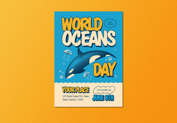Blue and Yellow World Ocean Day Flyer Layout