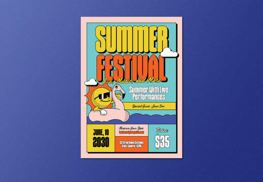 Yellow Summer Festival Bold Retro Drawing Flyer Layout