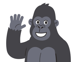 Fototapeta premium Cheerful Cartoon Gorilla Raising Hand in Friendly Greeting Illustration for Use in Various Media