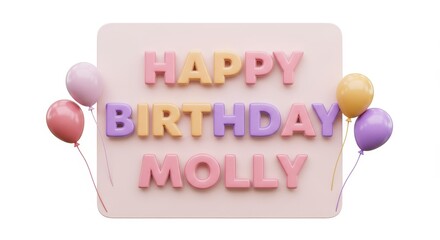 Happy Birthday Molly. Happy Birthday Greeting with Balloons Celebration Card