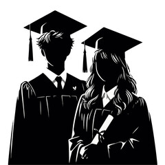 students in graduation gown, graduation man and woman, group of studen.