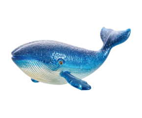 Colorful whale figurine for educational display or decor, cut out transparent