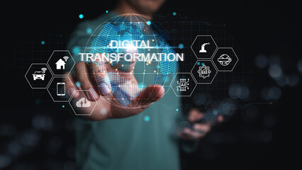 Digital Transformation and Digitalization Technology concept on Abstract Background. IoT,...